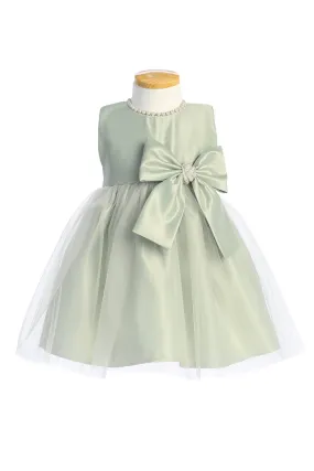 Baby Girls Sage Satin Tulle Pearl Ribbon Flower Girl Dress 6-24M