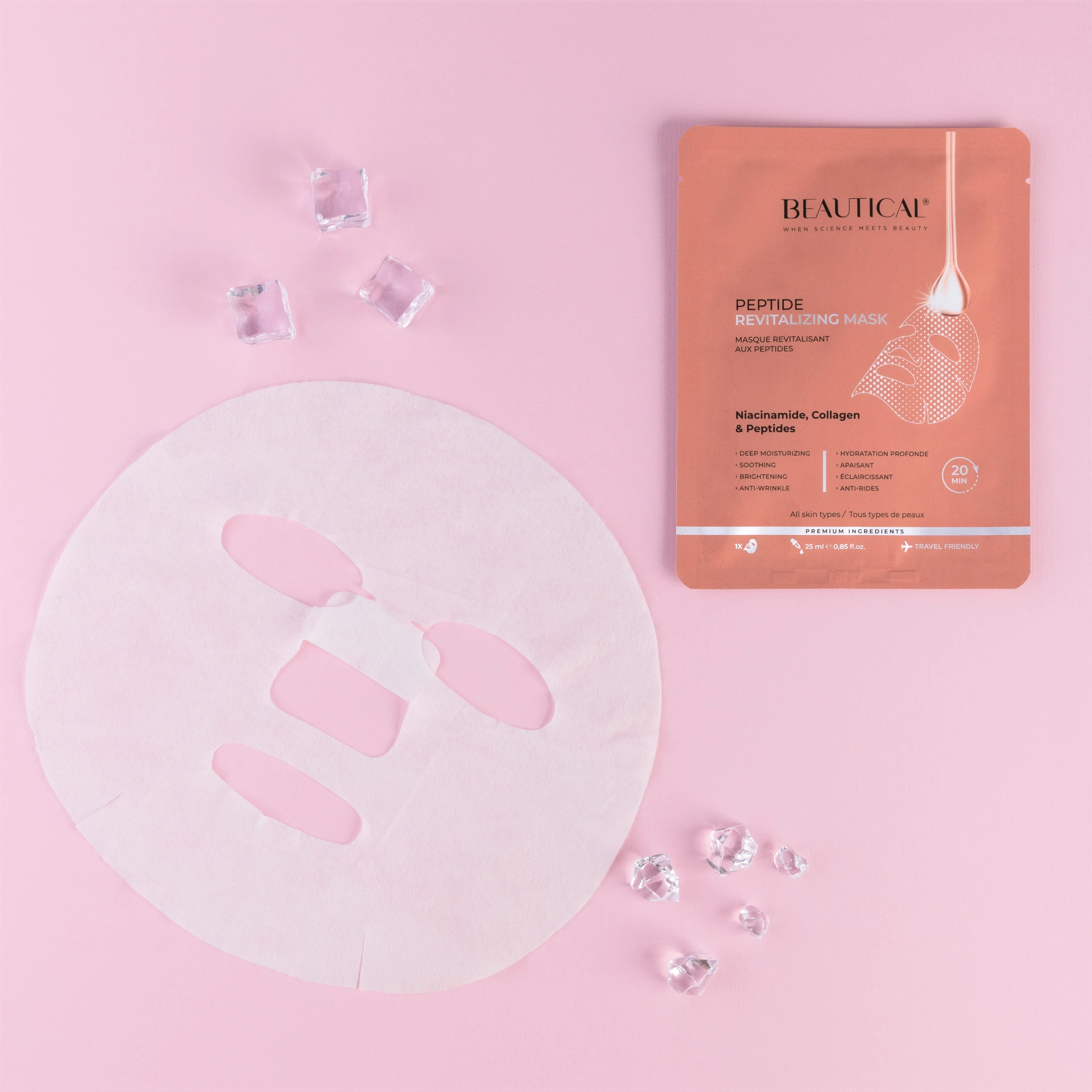 BEAUTICAL Peptide Revitalizing Mask - Brightening, moisturizing, anti wrinkle, soothing - Face Mask - Peptides, Niacinamide, Hyaluronic Acid, Collagen