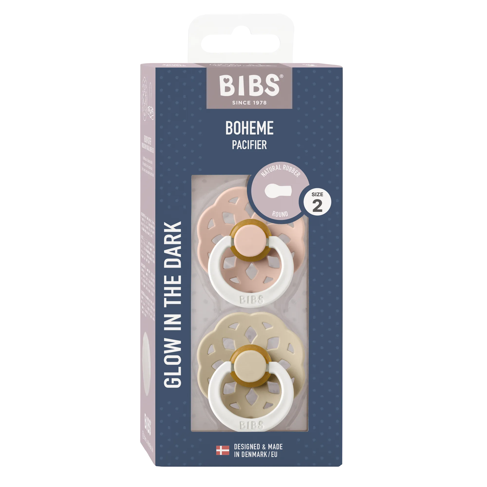 BIBS Boheme Pacifier Duo - NIGHT Blush   Vanilla