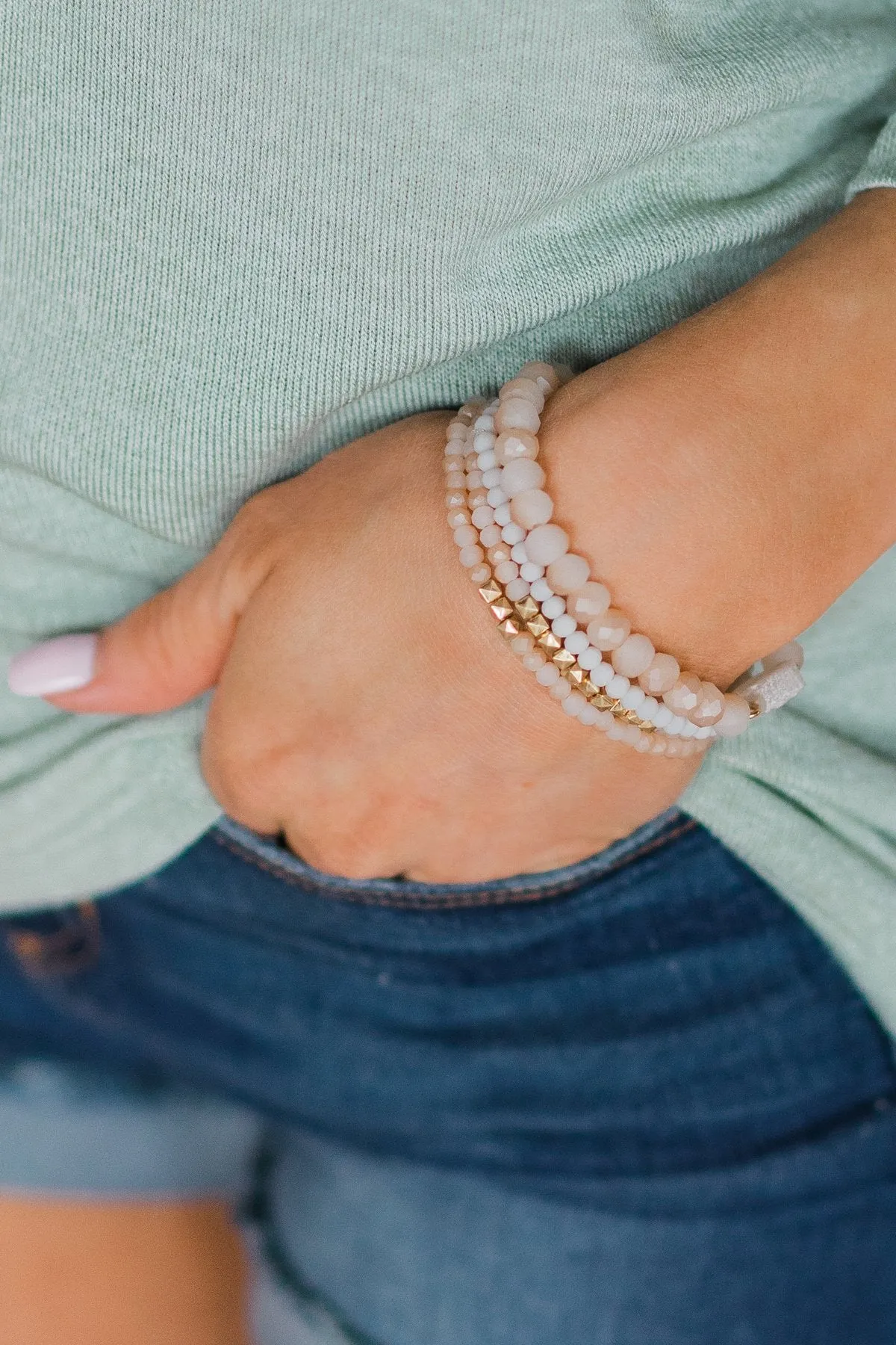 Blush Natural Stone Charm Bracelet Set