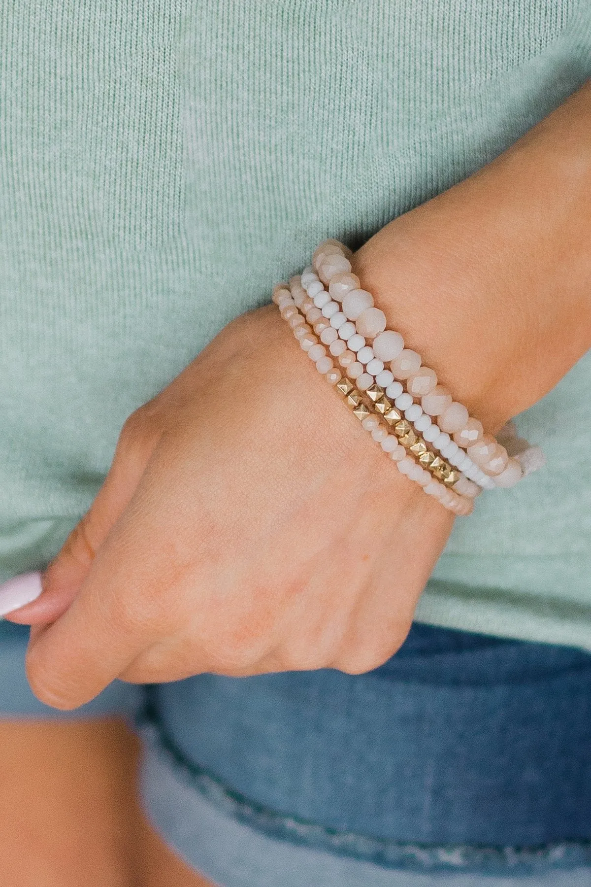 Blush Natural Stone Charm Bracelet Set