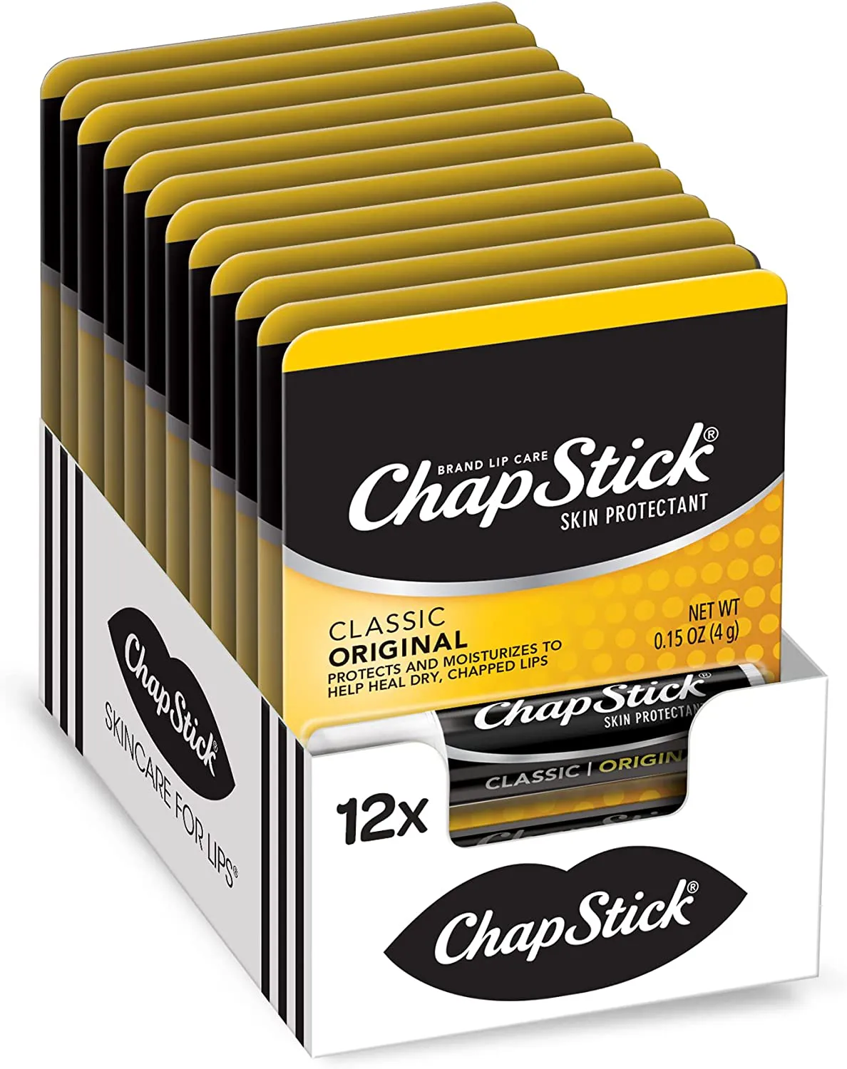 Chapstick Classic (Regular Flavor) Skin Protectant Lip Balm Tube, 0.15 Ounce (Pack of 12)