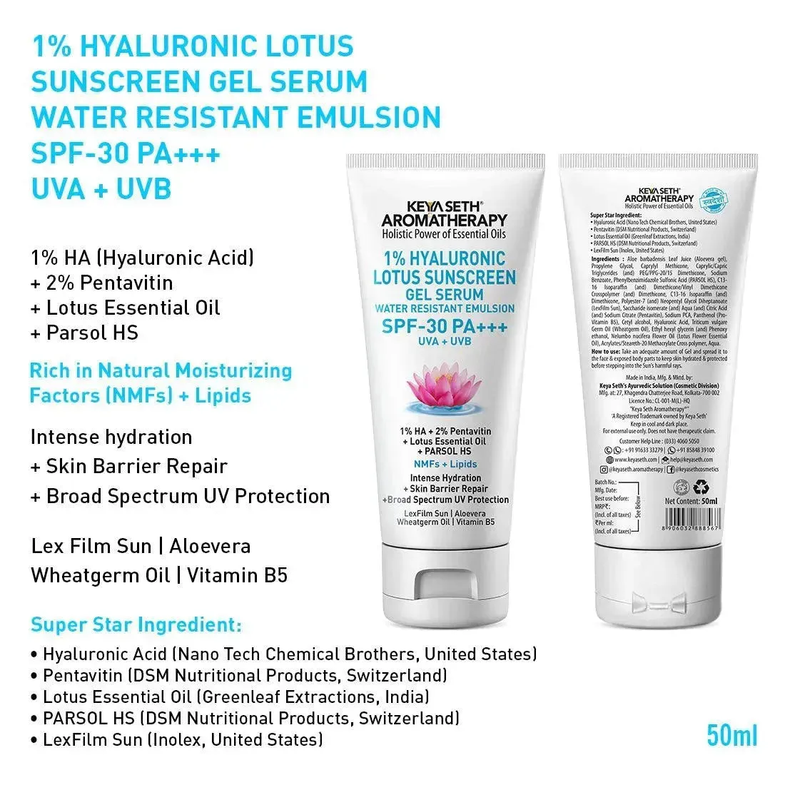 Complete Hydrating & Plumping Kit: Hyaluronic Lotus Face Wash, 1.5% Serum, Gel Moisturizer with 2% Pentavitin   Parsol HS, SPF 30    Sunscreen for Intense Hydration & Skin Barrier Repair