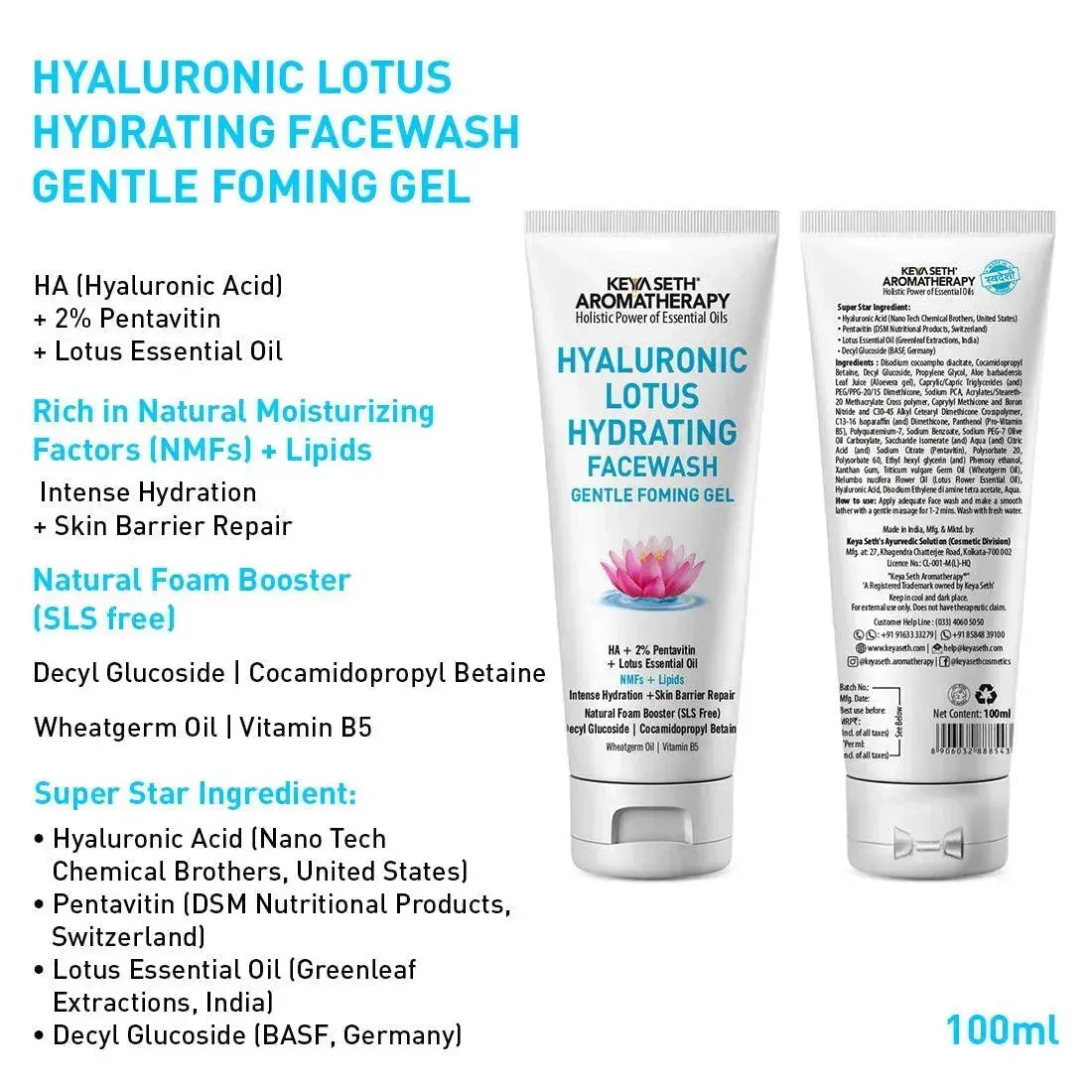 Complete Hydrating & Plumping Kit: Hyaluronic Lotus Face Wash, 1.5% Serum, Gel Moisturizer with 2% Pentavitin   Parsol HS, SPF 30    Sunscreen for Intense Hydration & Skin Barrier Repair