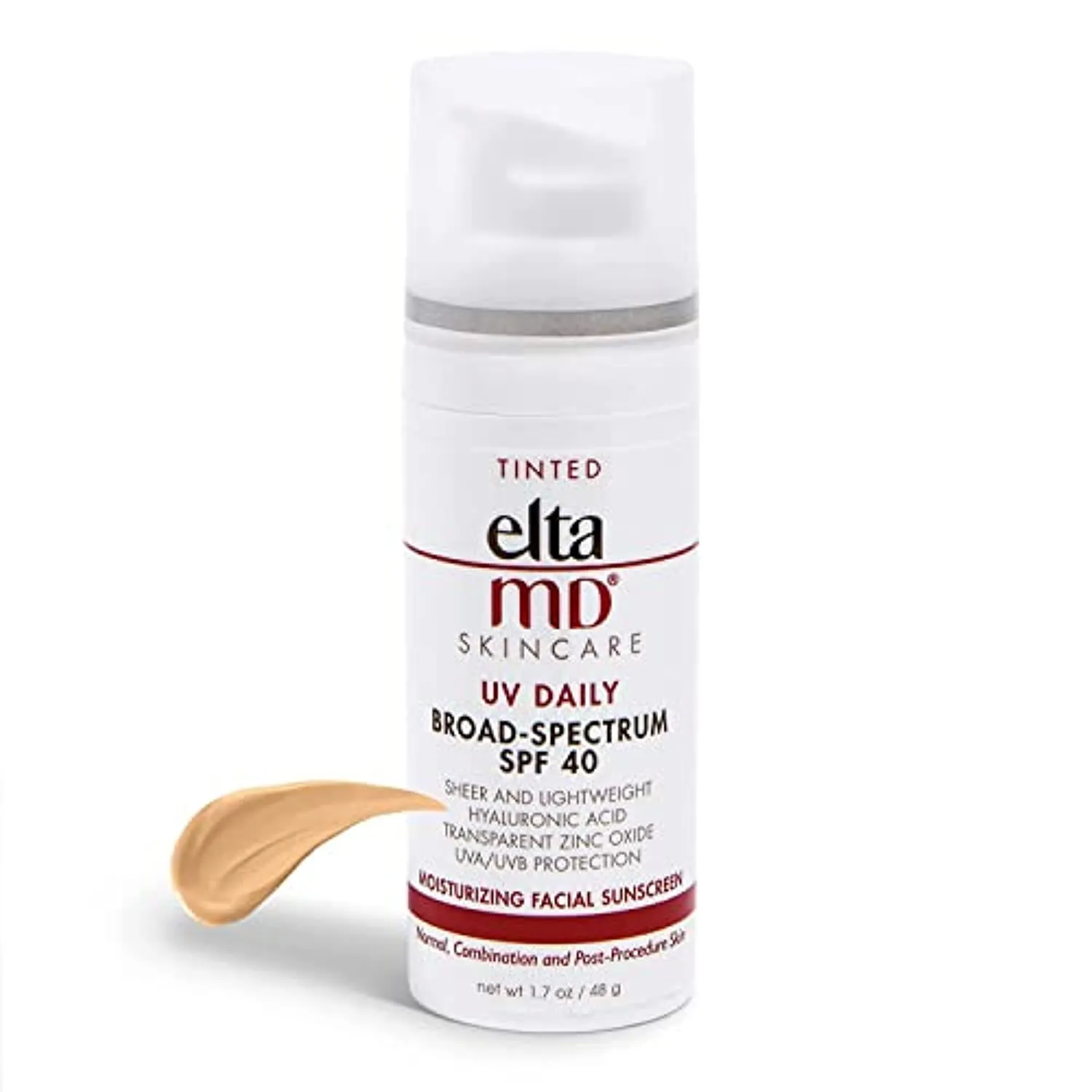 EltaMD UV Daily Moisturizer with SPF Tinted Face Sunscreen with Hyaluronic Acid, Broad Spectrum SPF 40 Face Sunscreen Moisturizer, Non greasy, Sheer Lotion, Mineral-Based Sun Protection, 1.7 oz