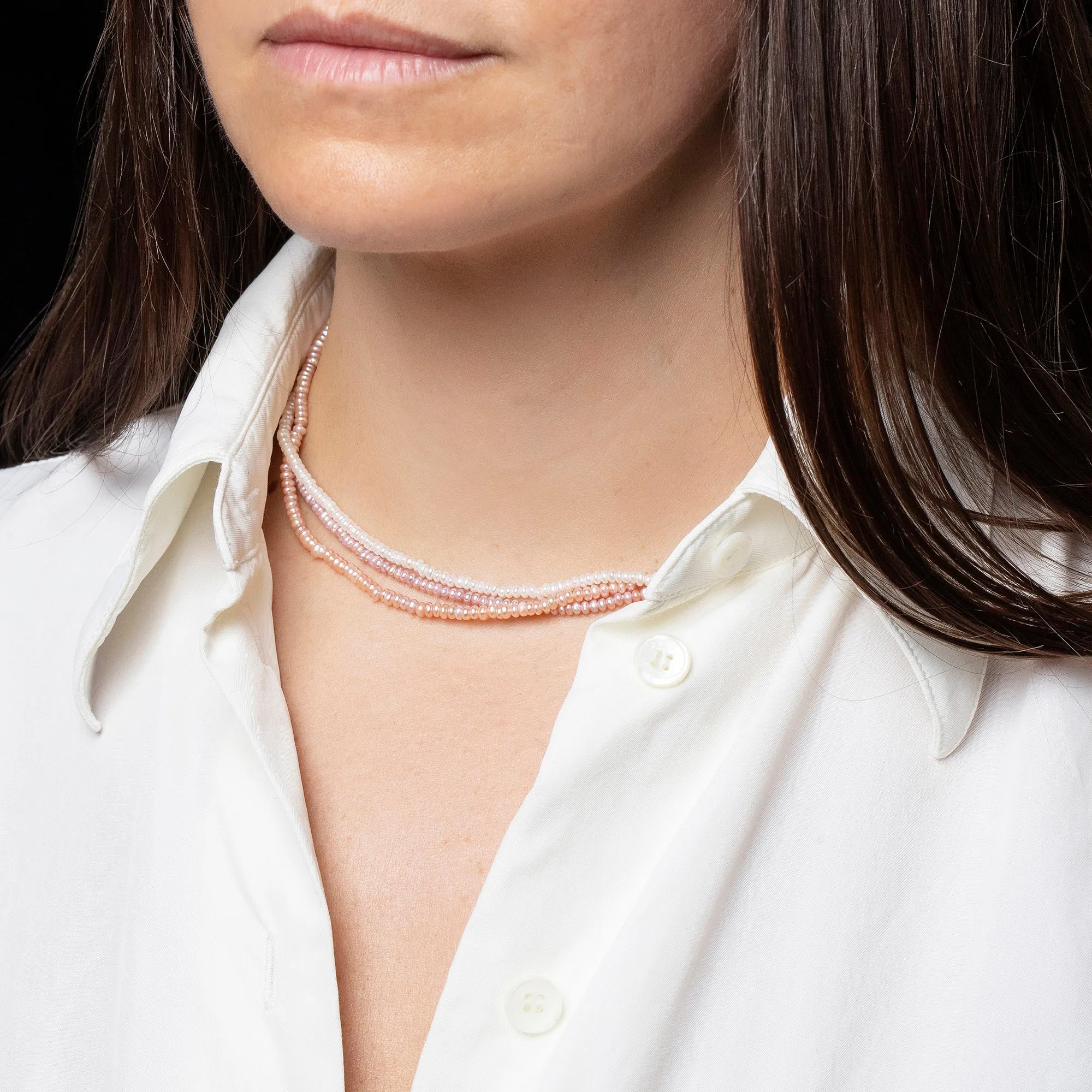 Multi Strand Seed Pearl Choker Necklace