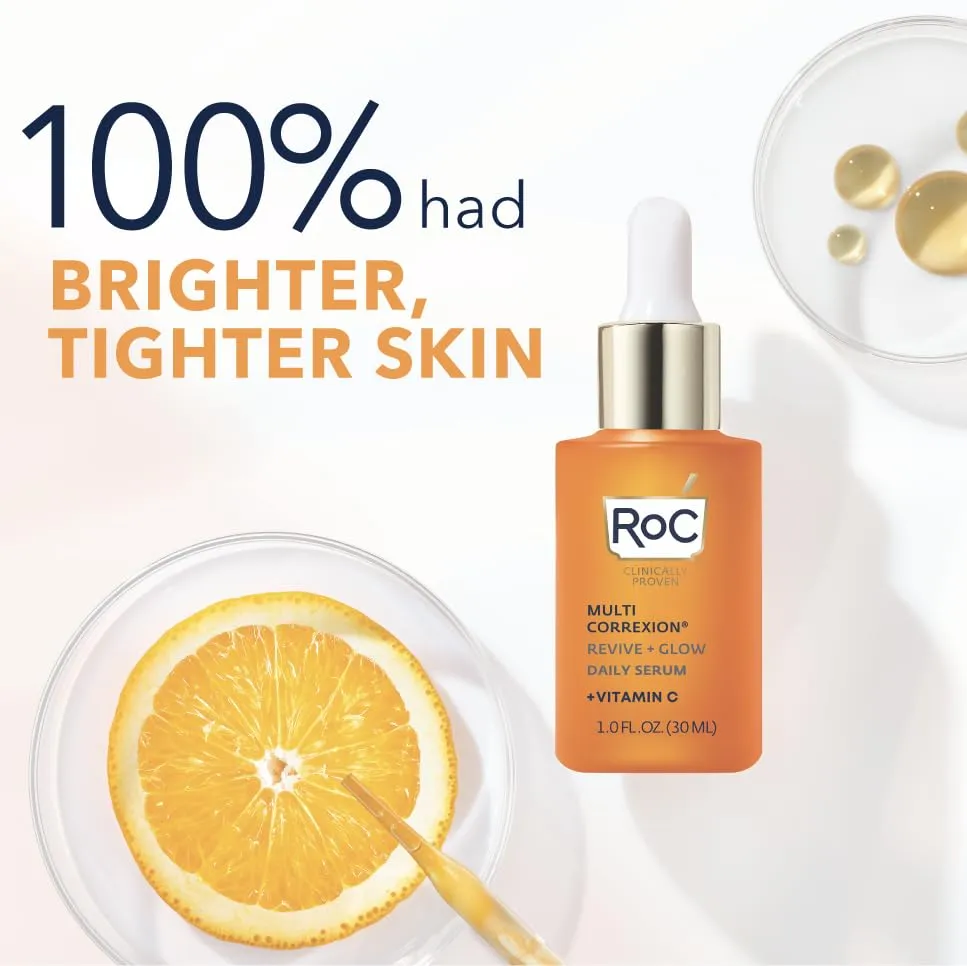 RoC Multi Correxion Revive   Glow 10% Active Vitamin C Serum for Face, Daily Anti-Aging Wrinkle and Skin Tone Skin Care Treatment, Brightening Serum, Stocking Stuffers for Men & Women, 1 oz