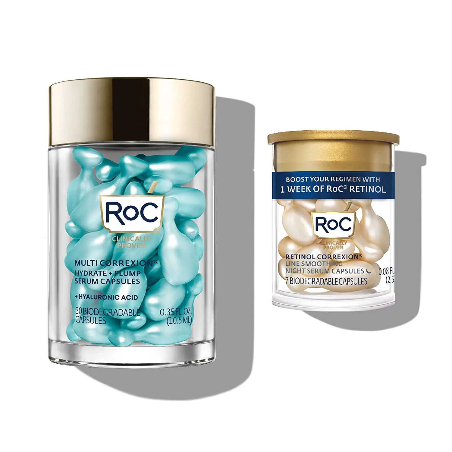 RoC Retinol Correxion Anti-Aging Wrinkle Night Serum, Daily Line Smoothing Skin Care Treatment, 30 Individual Capsules, Unscented, 0.35 Fl Oz