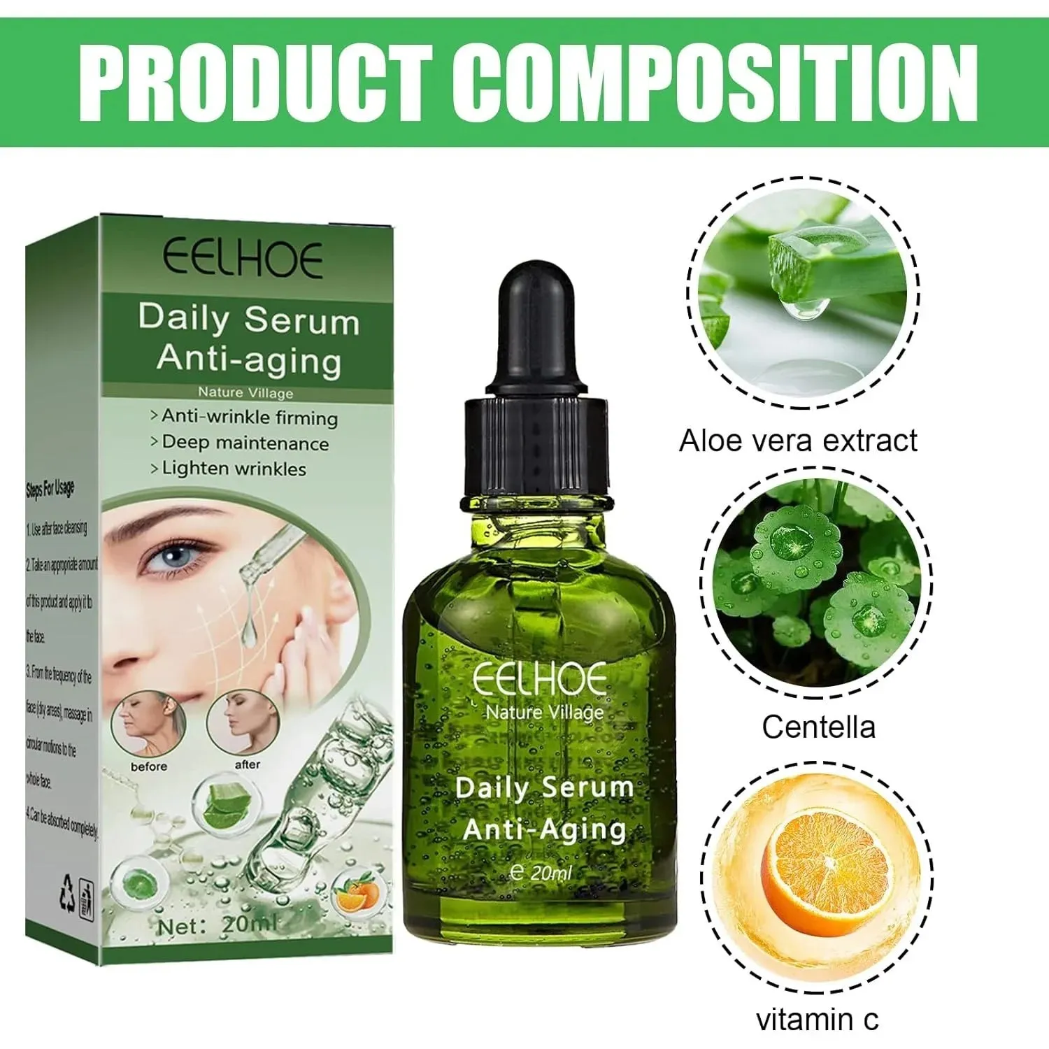 Vitamin C Collagen Hyaluronic Acid Anti-Aging Facial Essence Firming Moisturizing Brightening Reducing Wrinkles Fine Lines Acne